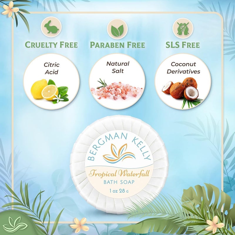 BERGMAN KELLY - Hotel Soap Bars in Bulk - Tropical Waterfall, 1 oz, 100 PK - Small Individually Wrapped Round Soap - Travel Size Mini Toiletries for Airbnb, Motel, Guest Bathroom - Image 2